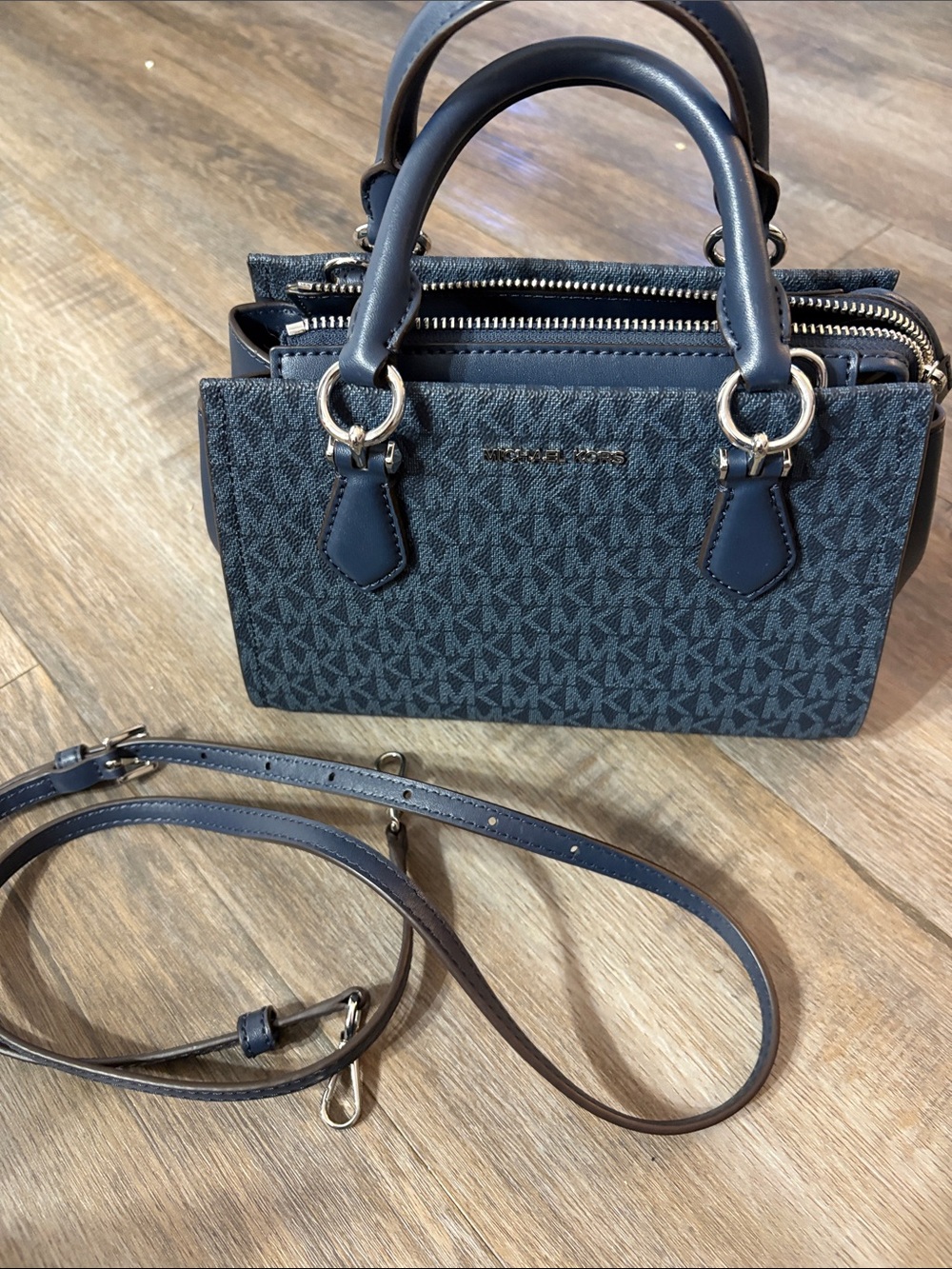 Michael Kors Navy Signature Mini Satchel with Detachable Strap